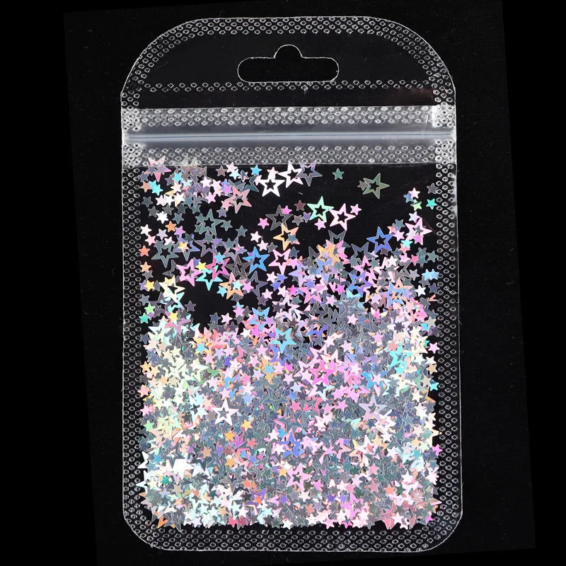 Nail art decoration travel-Laser Star Hollow Pentagram Crystal Epoxy Filled Sequin Nail Art Jewelry