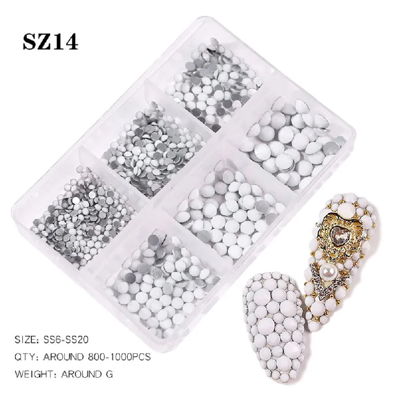 Nail rhinestone movie themes-Mixed Size Flatback Diamond Glass Rhinestones SZ14 - White