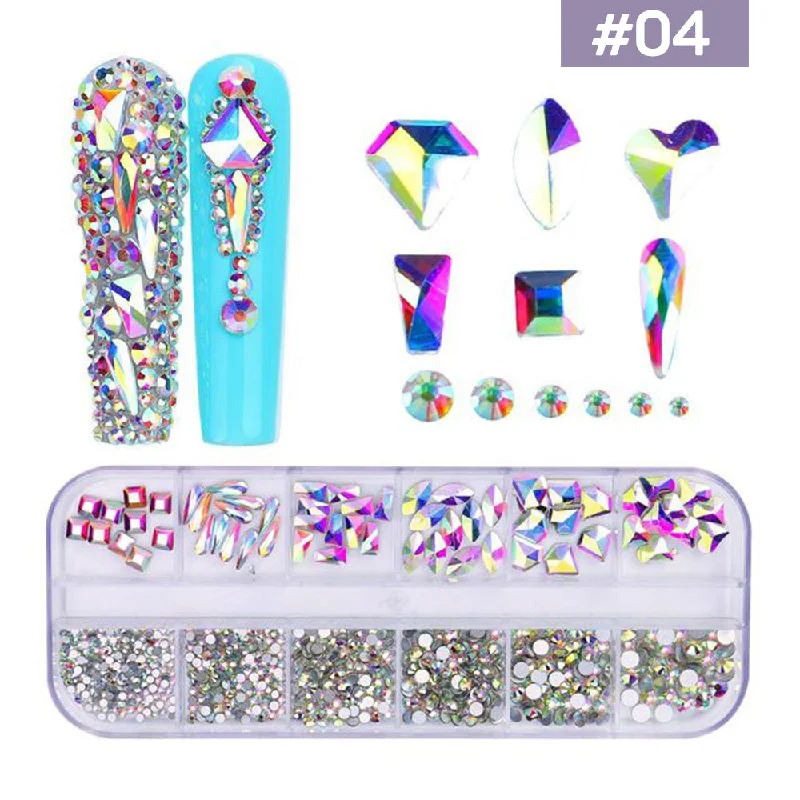 Nail rhinestone indoor shine-12 Grids Flatback Rhinestones RB-04 Aurora AB