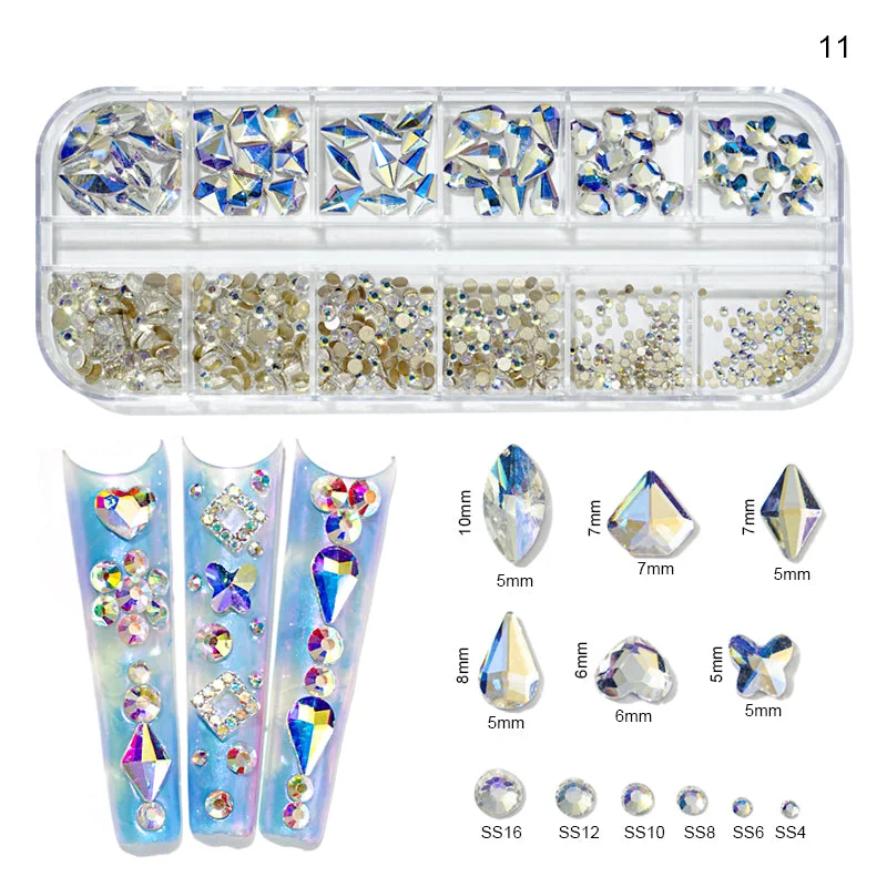 Nail art decoration reptile-Colorful Nail Rhinestones Mixed Size Diamonds AB Flatback Shiny Crystal 3D Glitter Gems Nail Art