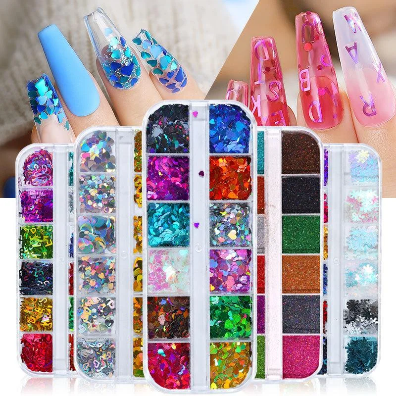 Nail art decoration casual-Nail Art Sequins Holographic Glitter Powder Laser Heart Snowflake Alphabet 2772