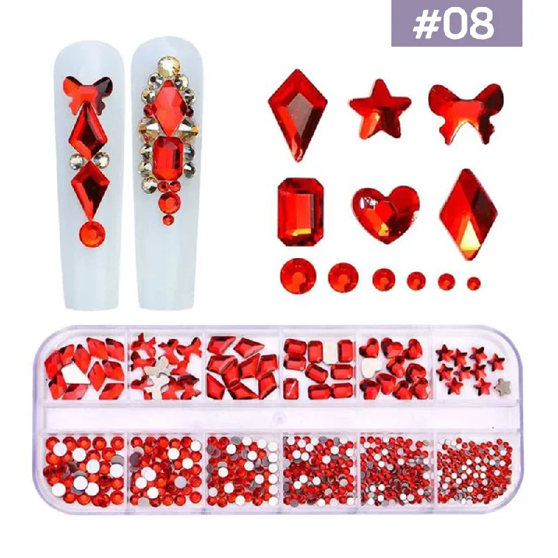 Nail rhinestone award show-12 Grids Flatback Rhinestones RB-08 Red