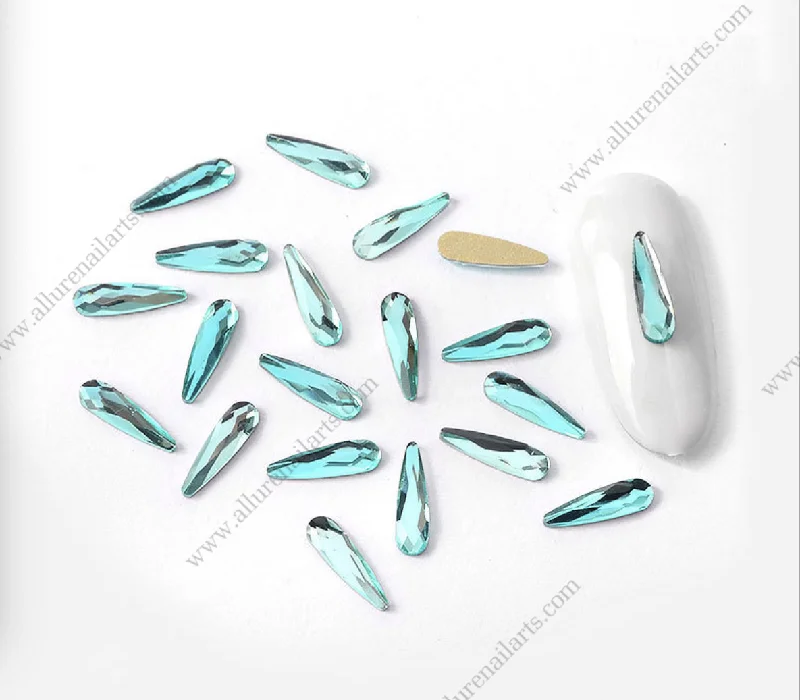 Nail rhinestone tropical themes-Teardrop Rhinestones Sky Blue Flat Bottom