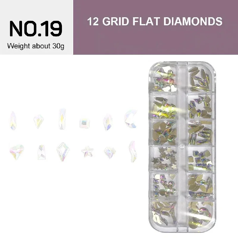 Nail rhinestone affordable glam-12 Grids Flat Diamonds Rhinestones #19 Grey AB