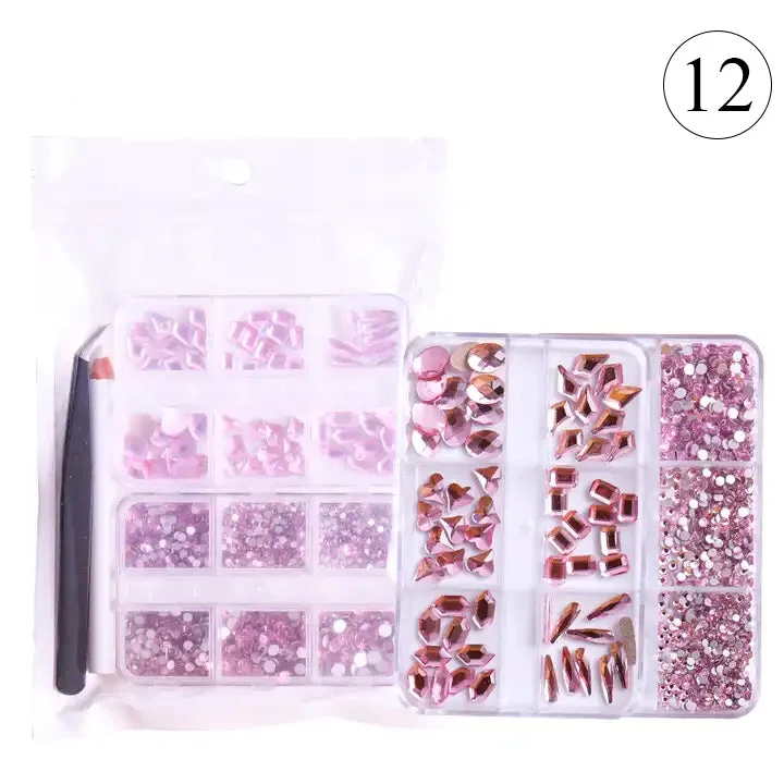 Nail rhinestone pop art-2 Pack 6 Grid Glass FlatBack Rhinestones #12 Rose Pink