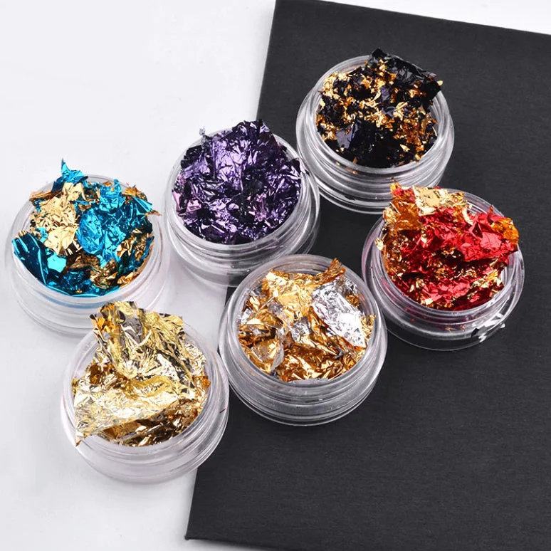 Nail art decoration colors-6 Colors Nail Art Aluminum Foil 3D Flakes Sticker Paillette 1943