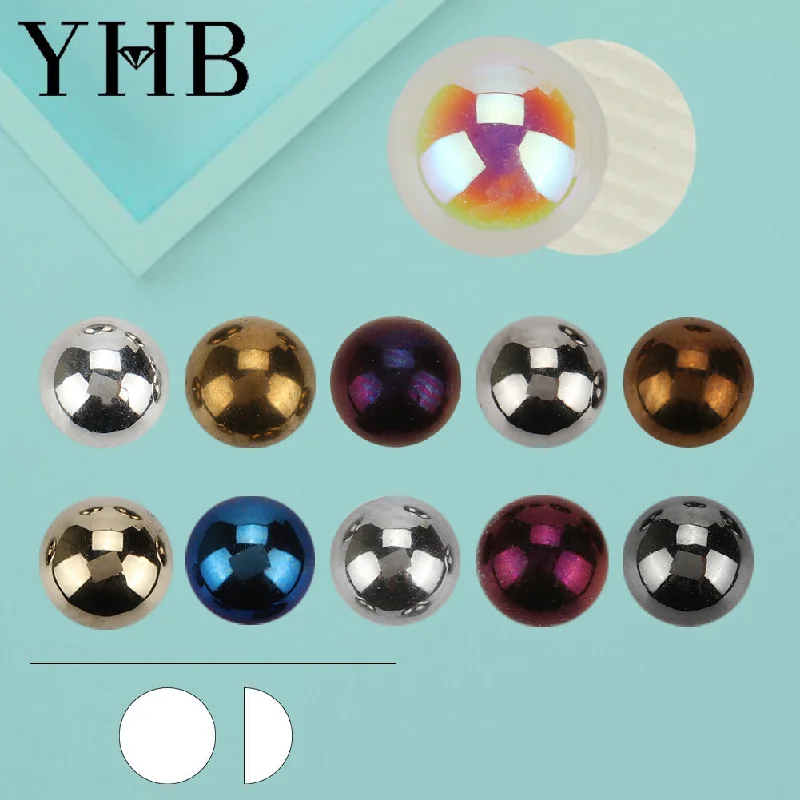 Nail art decoration beach-YHB High Quality Glitter Hotfix Fixie Half Round Crystal Flatback Rhinestones Decorative Pearl Beads For Crafts DIY Nail Art