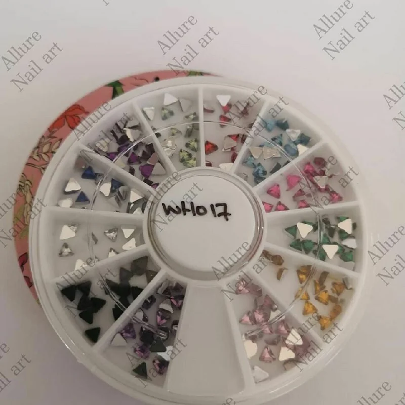 Nail rhinestone custom designs-Color Mix Rhinestones Triangles Nail Wheel Tray