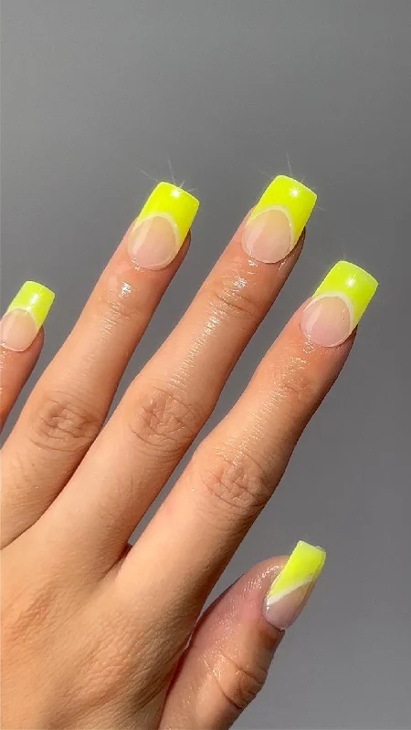 nail repair for road trips-Tennis Yellow Medium French Tip