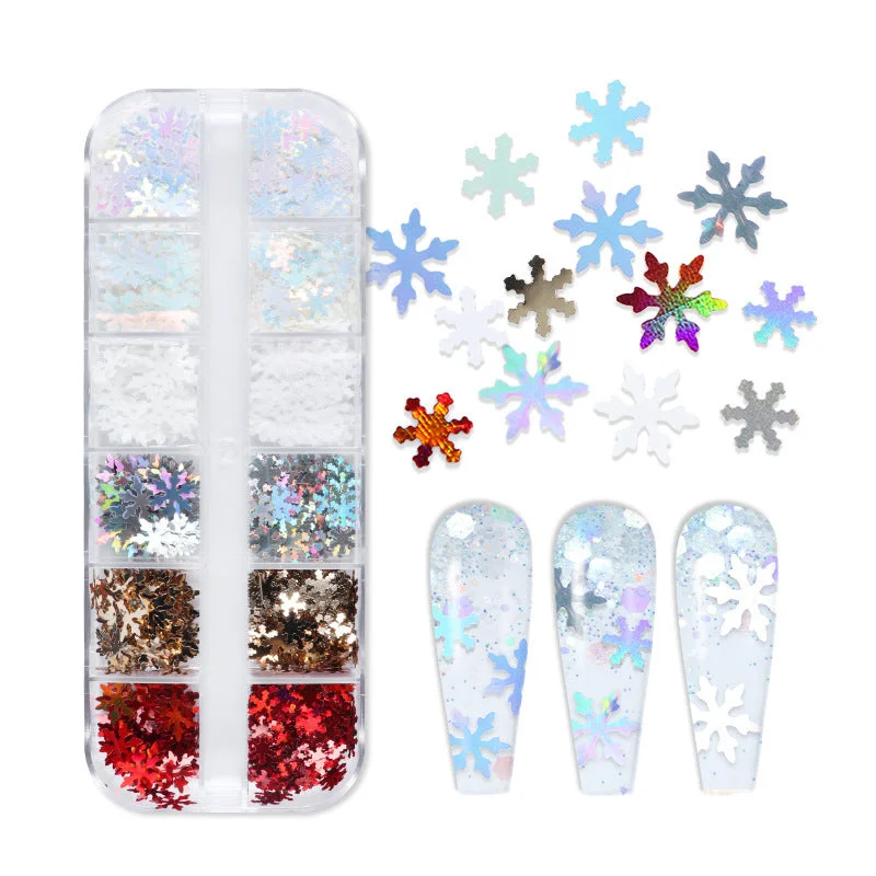 Nail art decoration craft-12 Grids/Box Snowflake Sequin Accessories Nail Glitter Sequins 6mm Sequin Christmas Nail Art Glitter Decorations