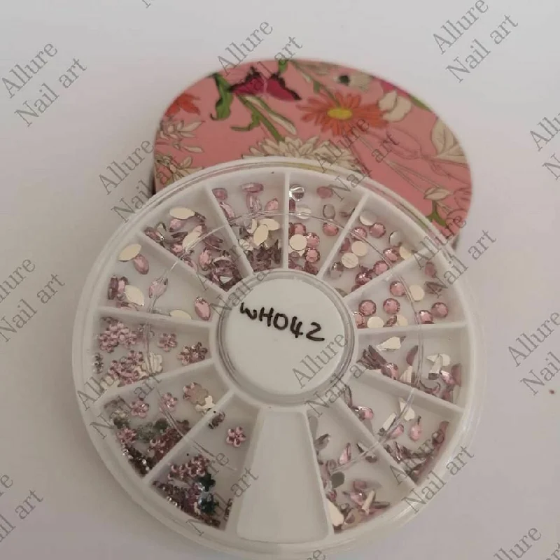 Nail rhinestone home use-Pink Mix Rhinestones Nail Wheel Tray