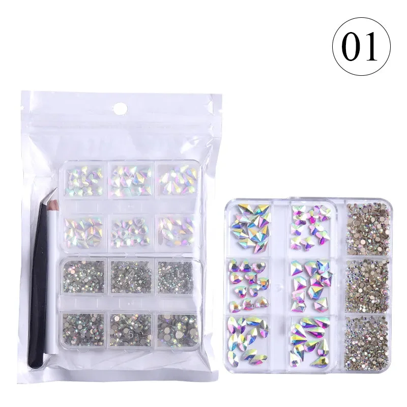 Nail rhinestone gothic style-2 Pack 6 Grid Glass FlatBack Rhinestones #01 Crystal AB