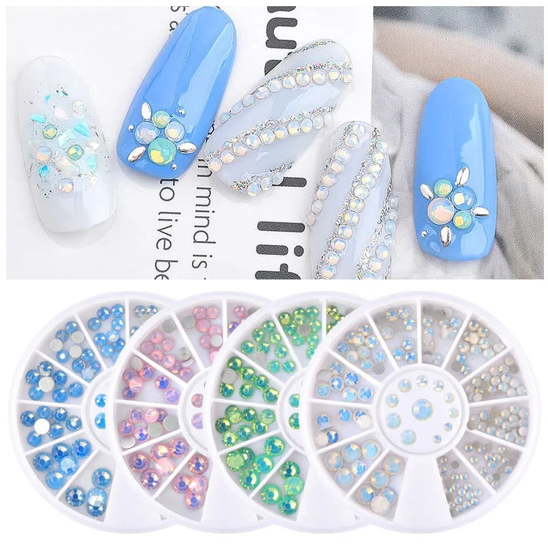 Nail rhinestone boho vibes-Opal Nail Rhinestones Flat Bottom 3D Nail Decorations Multi-size Wheel 4570