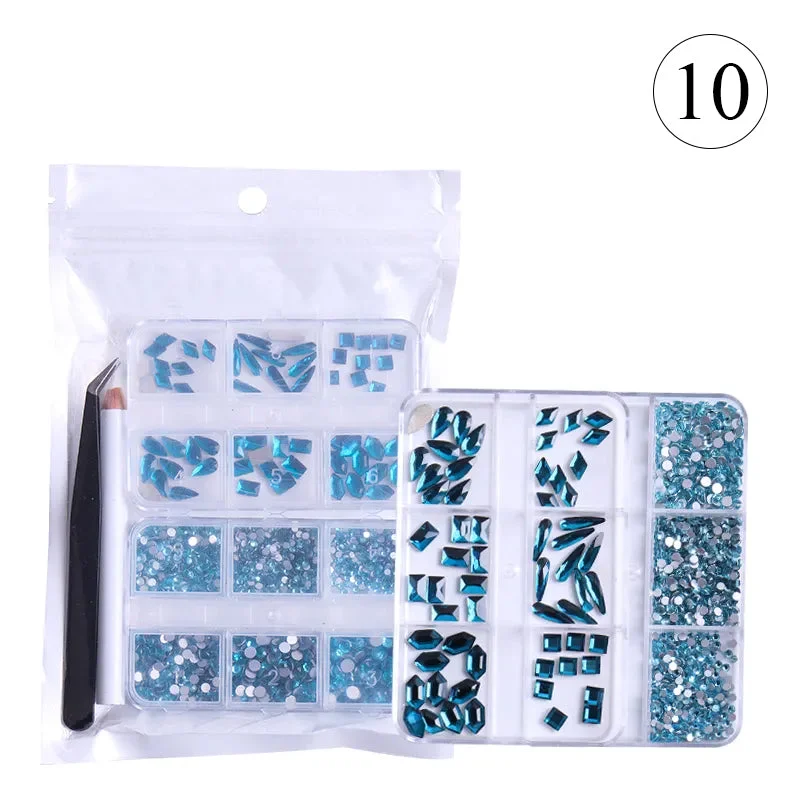 Nail rhinestone rock vibes-2 Pack 6 Grid Glass FlatBack Rhinestones #10 Aqua Bohemica