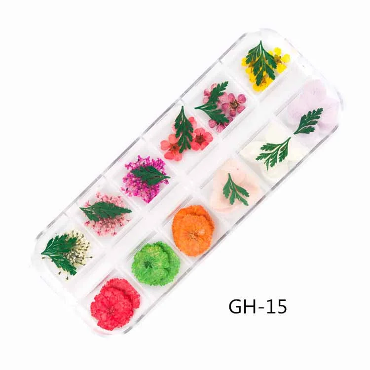 Nail rhinestone elemental designs-Factory Wholesale Nail Art Stereo Dried Flower 12 Color Color Dried Flower Patch Plant Petal Nail DIY Decoration Set