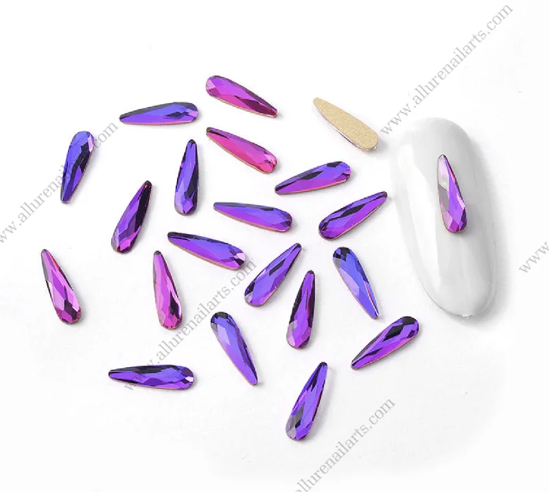 Nail rhinestone winter sparkle-Teardrop Rhinestones Flame Purple Flat Bottom