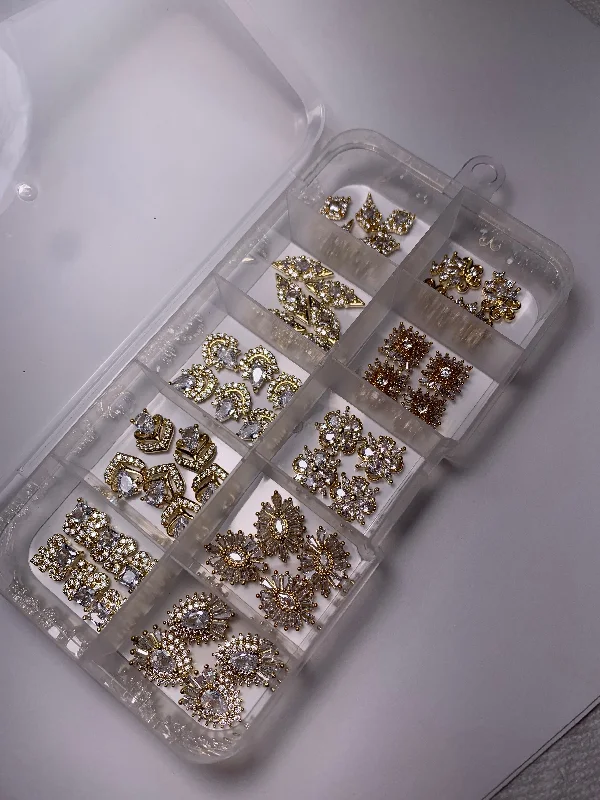 Nail rhinestone advanced looks-Zirconia gold metal charm variety box